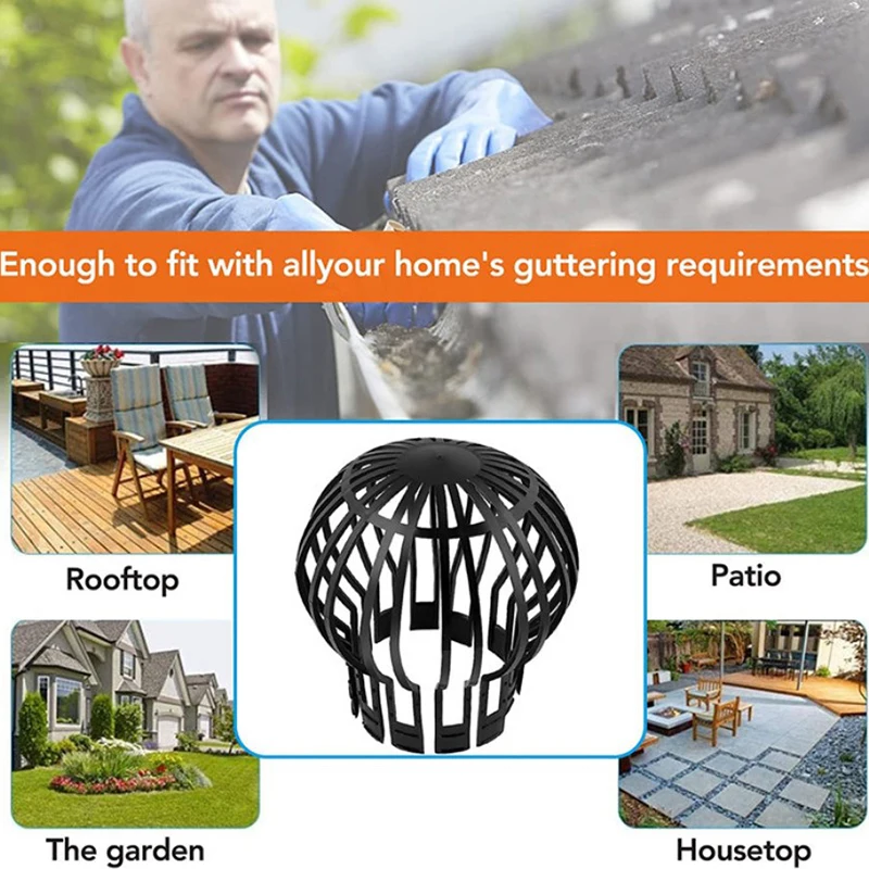 Downpipe strainer leaves protection outdoor downpipe strainer easy install black gutter guard roof drain anti-blocking home debris PP garden