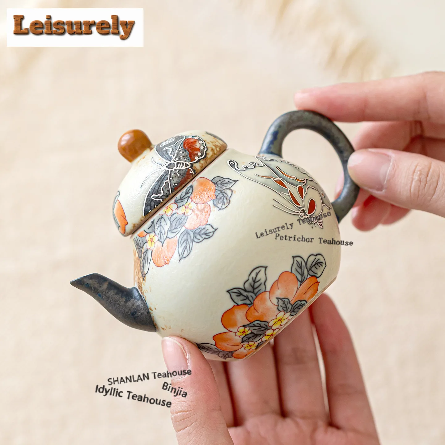 150ML Caramel Glaze Peach Butterfly Ruyi Teapot Aesthetic Tea Infuser Pot Tea Soaking Kettle With Ball Hole Teaware Craft Gift