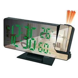 LED Digital Projection Alarm Clock with Time and Temperature Display and Snooze Function (Green)