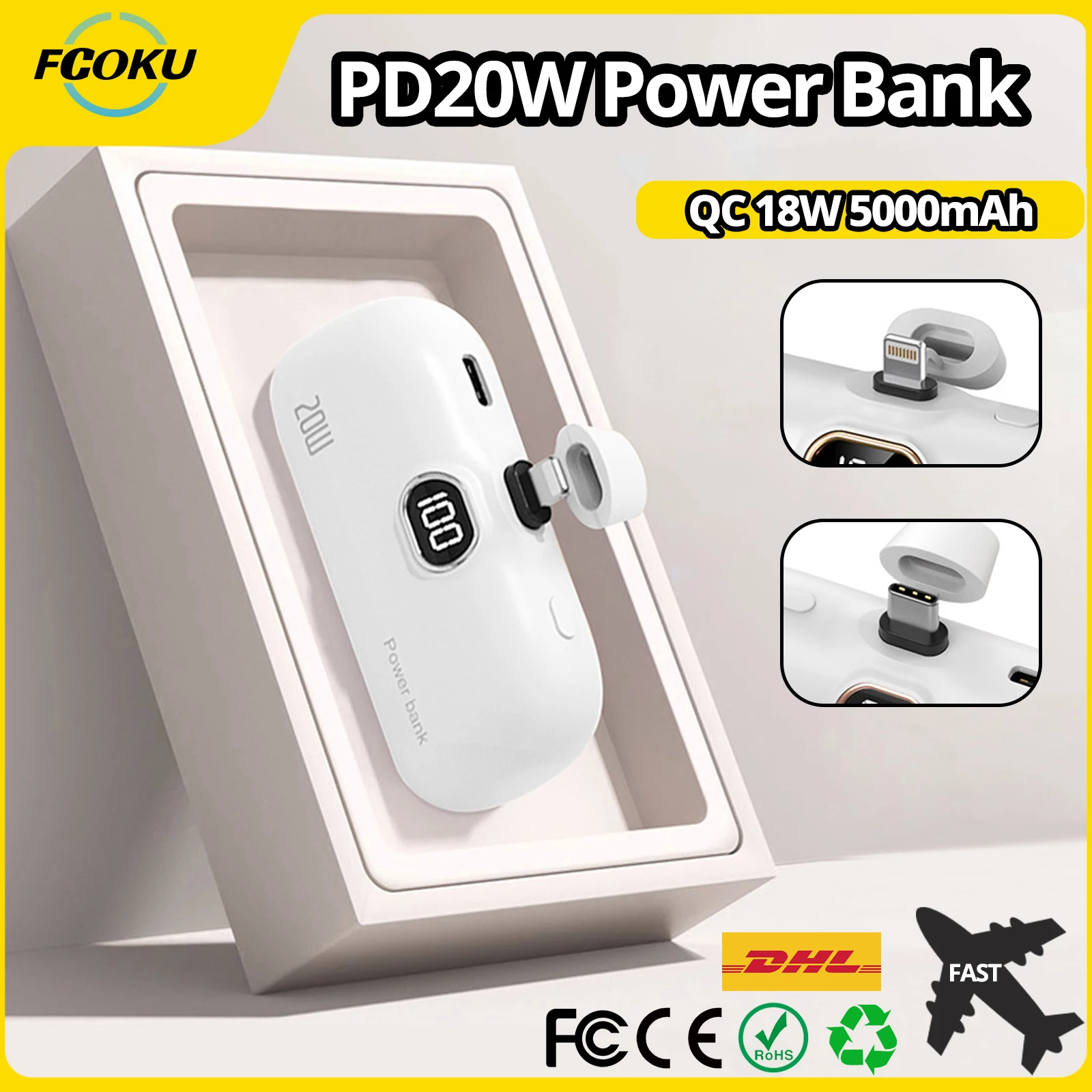 

FCOku PD 20W Mini Power Bank 5000mAh PowerBank QC 18W Fast Charging For iPhone 14 Batterie Externe Portable Charger For Xiaomi