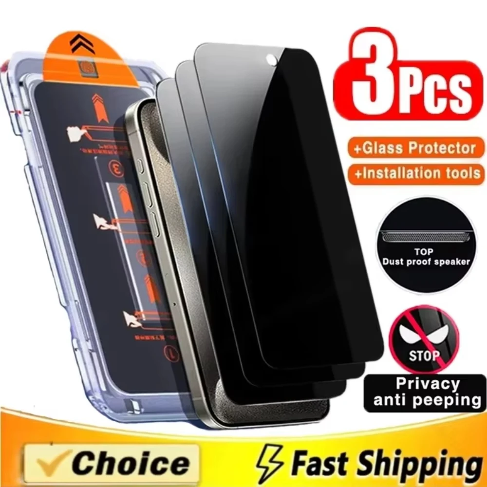Protecteur d'installation sans poussière en verre trempé, 3 pièces, pour IPhone 17 16 15 14 13 12 Pro Max 17Air, protection d'écran Anti-espion