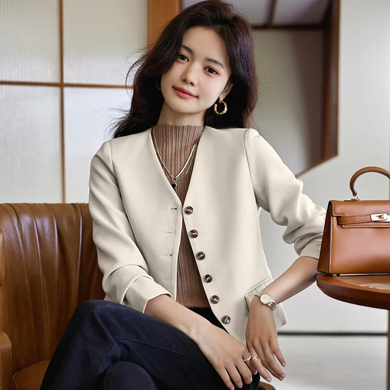 High quality blazer for women short jacket single breasted new spring 2024 elegant fashion clothes - black beige