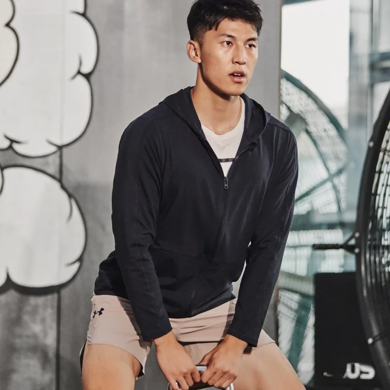 언더아머 남성용 니트 재킷 아웃도어 캐주얼 스포츠웨어 봄 신상품 내마모성 후드 오픈 가디건 379674