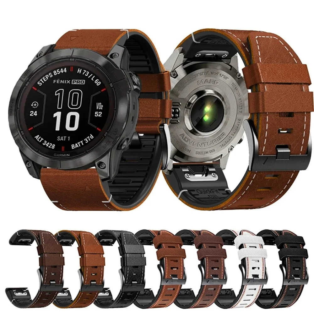 Dual-Material Leather and Silicone QuickFit Watchband Strap