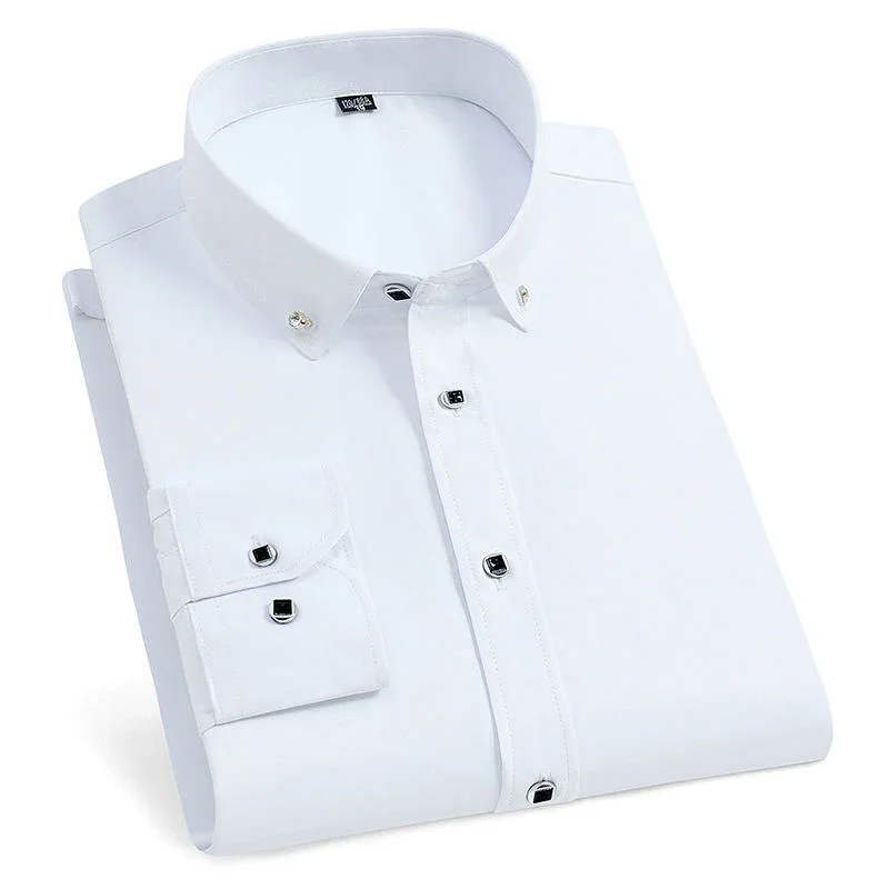 Men's Shirts Cotton Smart Casual Long Sleeve White Solid Shirt Slim Male Social Business Formal Shirt Tops Brand Soft Cozy