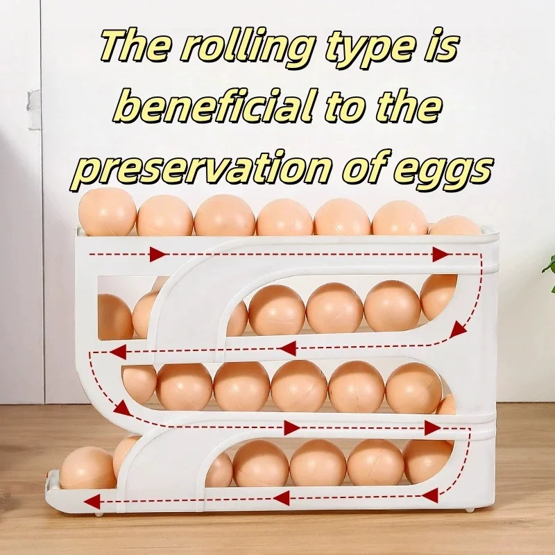 Large Capacity Automatic Egg Roller Household Four Tier Refrigerator Egg Storage Box Space Saving Kitchen Dedicated 2