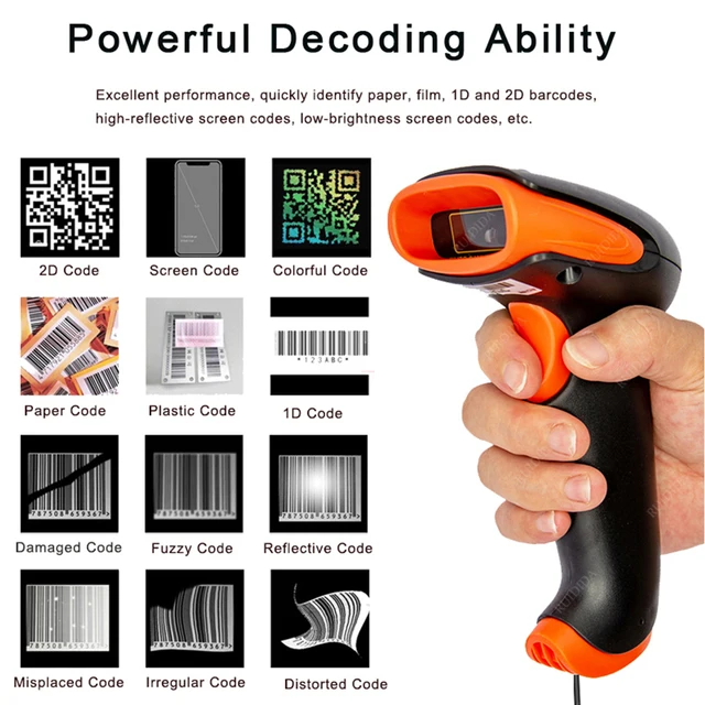 2D Barcode Scanner USB - Handheld QR Code & Datamatrix Reader For Windows, Mac, Linux