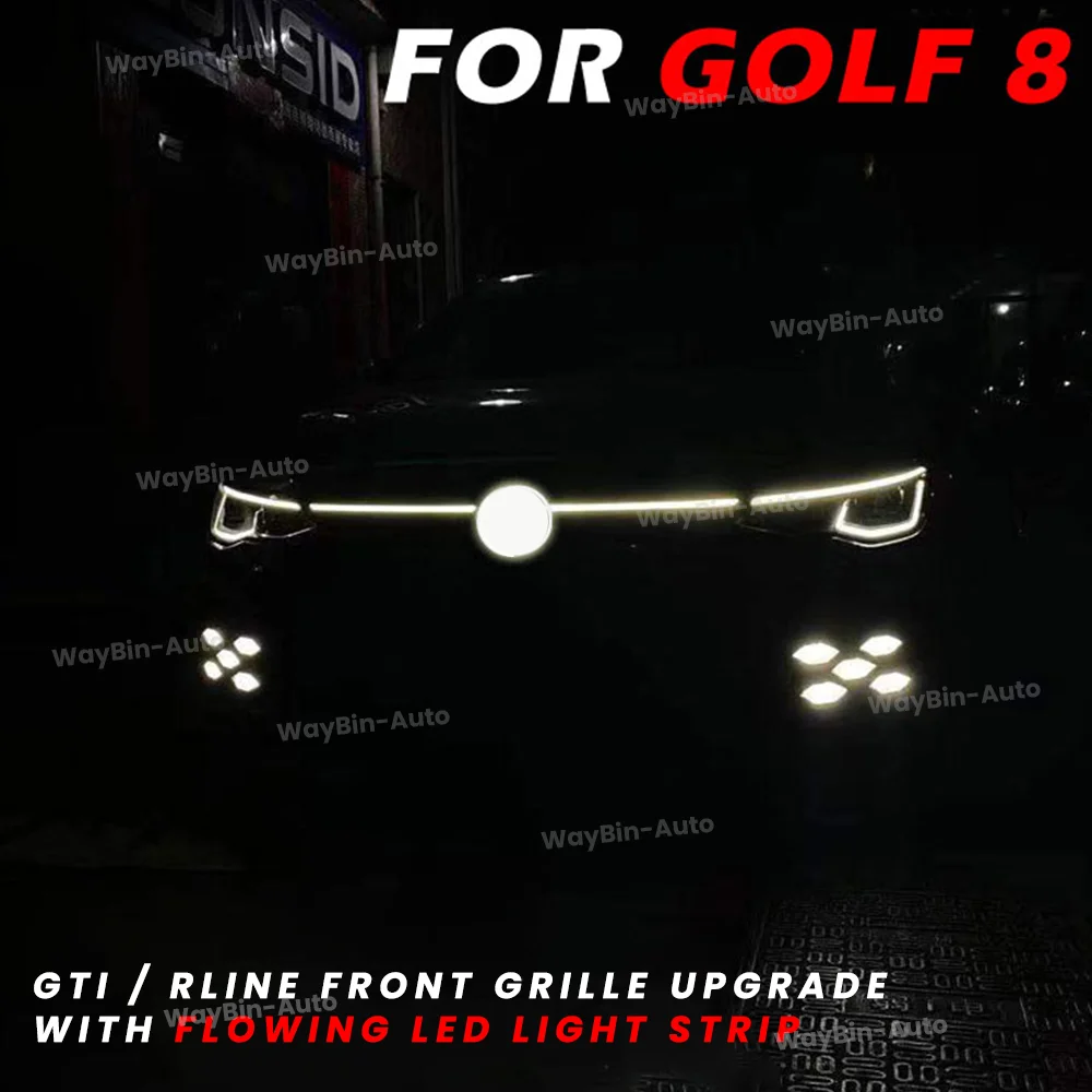 VW 골프 MK8 2021 2022 2023 바디 키트, GTI R 스타일 프론트 그릴 업그레이드, 흐르는 LED 라이트 스트립 메쉬, VW 자동차 액세서리