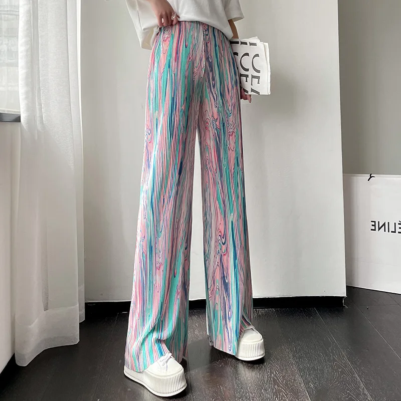 

MRMT 2024 Brand New Leg Pants Women's High Waist Shows Thin Loose Floor Mop Pants Vertical Feeling Water Ripple Halo Dyeing