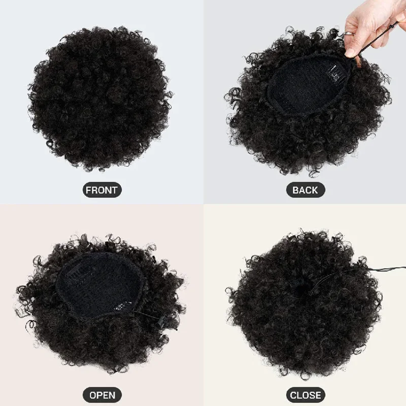 8inch Afro Puff Chignon Ponytail Kinky Curly Drawstring Pony Tail human Hair Extension Hairpieces For Women 1pcs or 2pcs