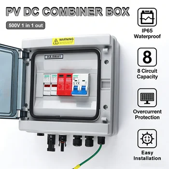 Box Combiner DC Solare Fotovoltaico 500V 1 Ingresso 1 Uscita IP65 Impermeabile Antipolvere con Protezione da Sovratensione SPD Fusibile DC MCB per Sistema Solare