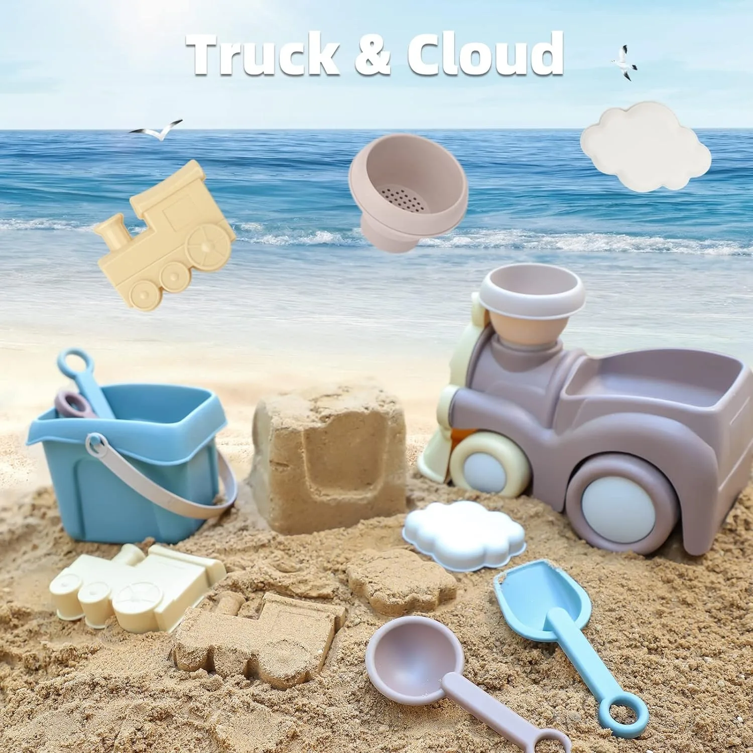 Beach Toys for Toddlers Kids Sand Toys Train Beach Truck Beach Bucket Scoop Trowel Colander Rake Sand Castle Toys Sandbox Toys 5