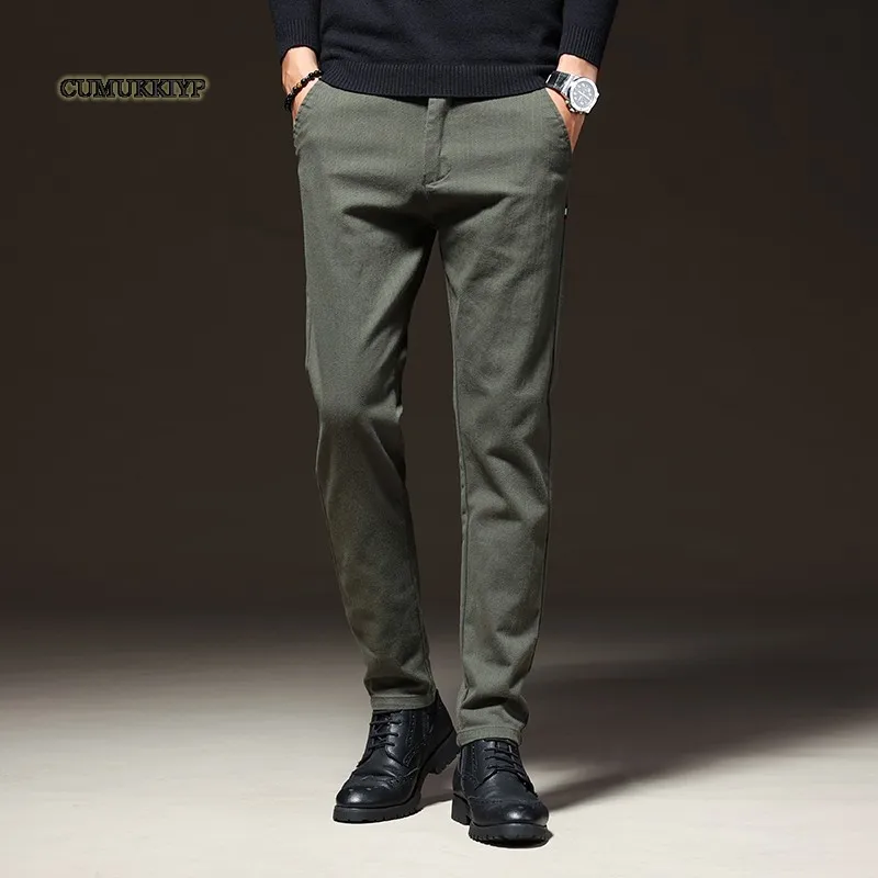 

Men's Elastic Waist Slim Fit Washing Cotton Pants Straight Leg Casual Trousers Spring New Arrival