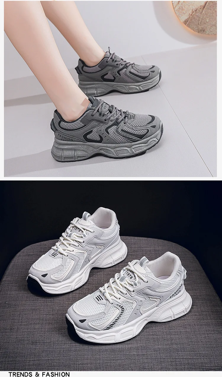 Women's Casual Platform Sneakers, Breathable Mesh Upper, Thick Sole, Korean Style_voghion.com