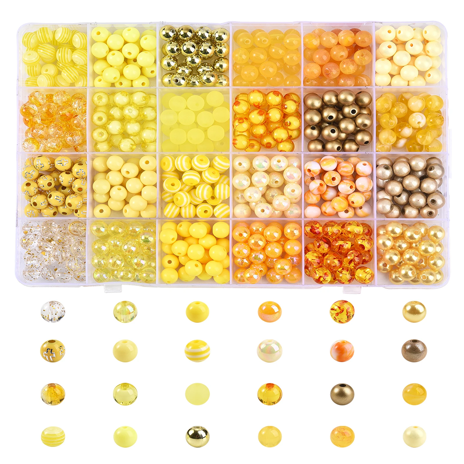 PandaHall ca. 600 Stück, 24 Stile, 8 mm, gelbe Acrylperlen, kleine runde Kunststoffperlen für die Herstellung von Halsketten und Armbändern – Detail 1