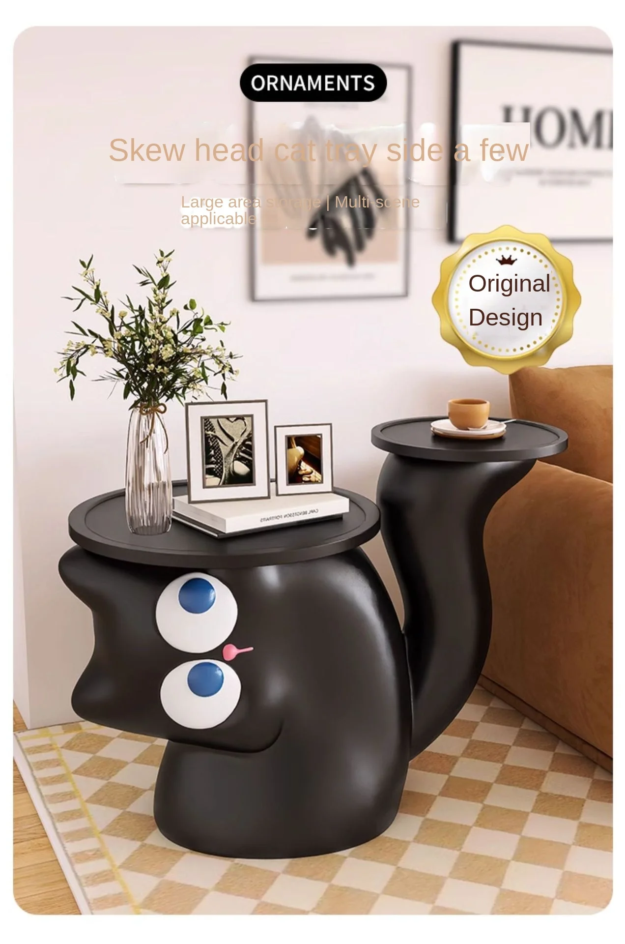 IHOME Crooked Cat Tray With Cute Living Room Cabinets Creative Decoration Black Simple Modern Small Coffee Table Side Table 2024