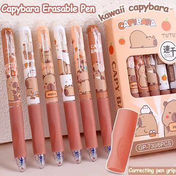 6 pezzi Kawaii Capybara Penne gel Set ad asciugatura rapida 0,5 mm Blu Penne cancellabili Materiale scolastico per ufficio Regali di cancelleria per studenti 1