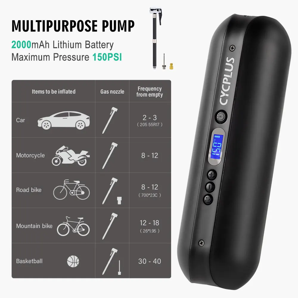 CYCPLUS Electric Bike Pump High Pressure Cycling Bicycle Accesories