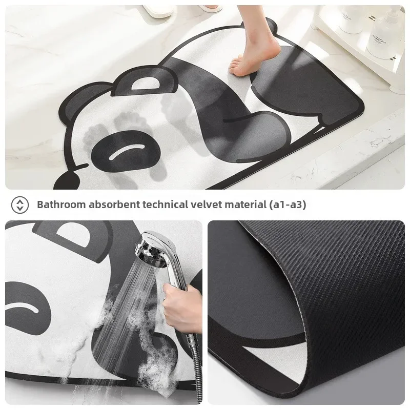 Cartoon Panda Bath Mat Set, U-Shaped Non-Slip Toilet Rug, Super Absorbent Quick-Drying Bathroom Mats for Shower & Floor