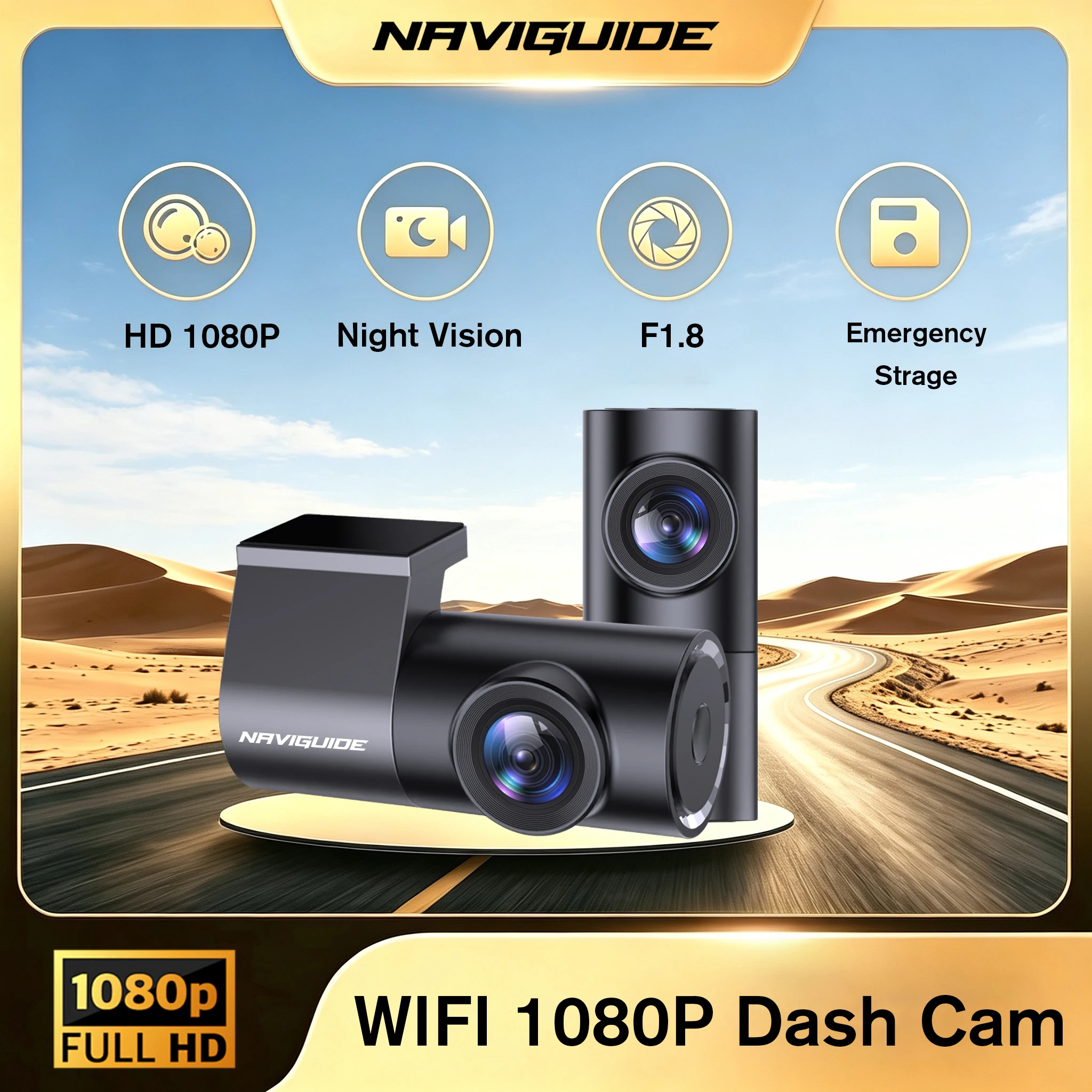 네비가이드 1080P WiFi 차량용 카메라: 앱으로 제어하는 스마트 HD 야간 투시 DVR 전방 카메라 (WiFi 연결 기능 포함)