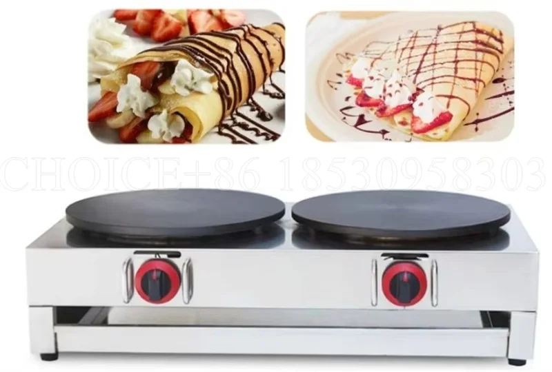 Gas Heating Crepe Maker Non-Stick 16'' 40cm Pan Size Dual Cast Iron Gas Pancake Crepe Making Maker Commercial Roti Chapati Maker 4