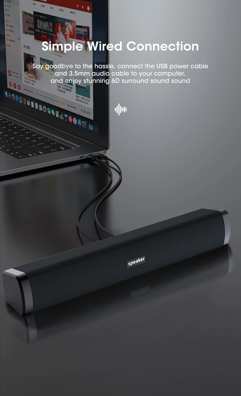 4D Wired Computer Speaker Bar Stereo Sound Subwoofer For Macbook Laptop Notebook PC Music Player PC Soundbar Loudspeaker
