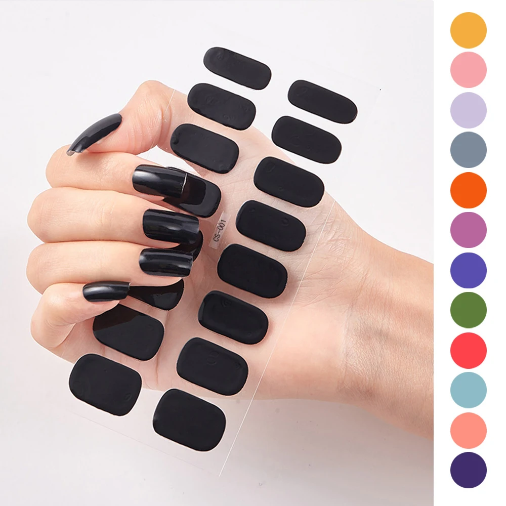 

Self-adhesive Nail Stickers 16Tips Solid Color Full Nail Wraps DIY Self-adhesive Manicure Nail Decal Full Cover 3D Matte Foil