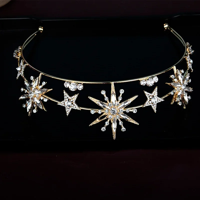 Vintage European 6-Point Star Wedding Crown Tiaras Rhinestone Diadem Princess Women Headband Bridal Hair Accessories hair accessory hair headdress bridal headwear hair band crown