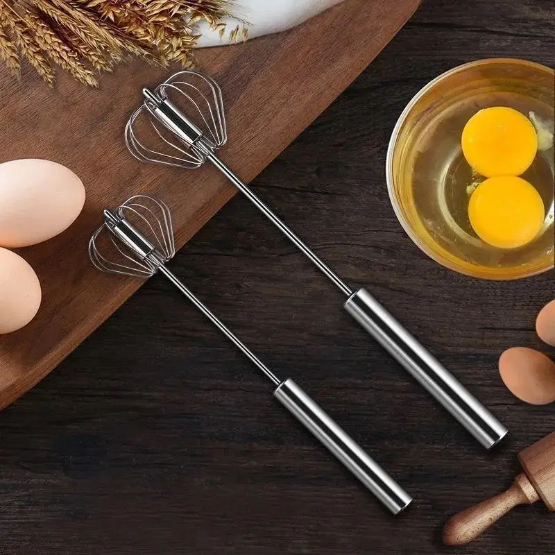 30cm Semi-automatic Mixer Egg Beater Manual Self Turning 304 Stainless Steel Whisk Hand Blender Egg Cream Stirring Kitchen Tools Egg Beater