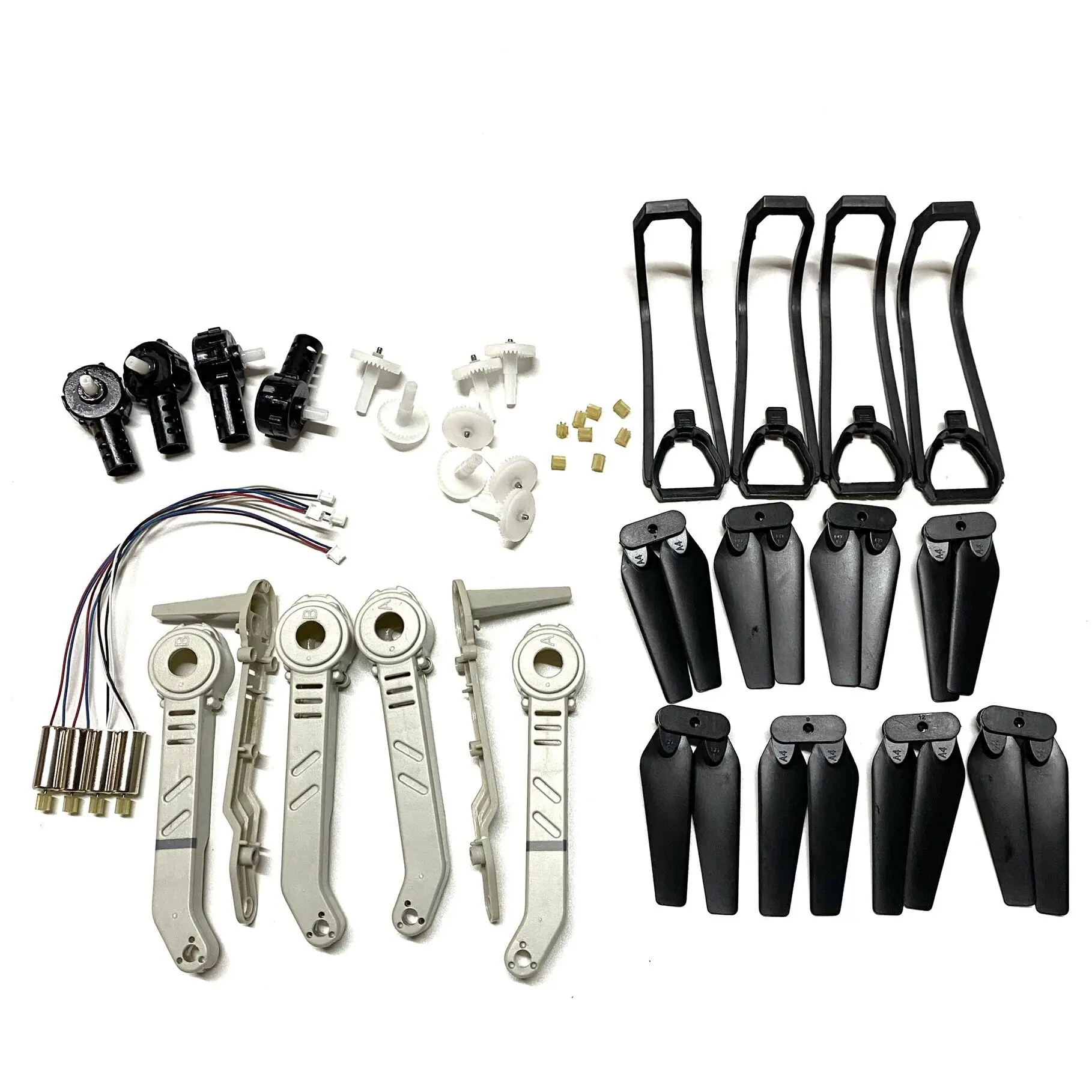 Vue d'ensemble du kit de bras et pales pour drone E88, pièces de rechange de qualité, emballées dans un sachet