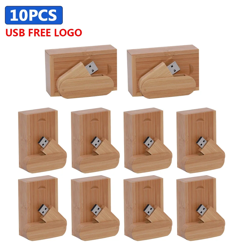 

10pcs Wooden Rotatable USB Flash Drive 4GB 16GB 32GB 64GB U Disk Memory Stick with Box Gifts Free Custom Logo 128gb Bamboo