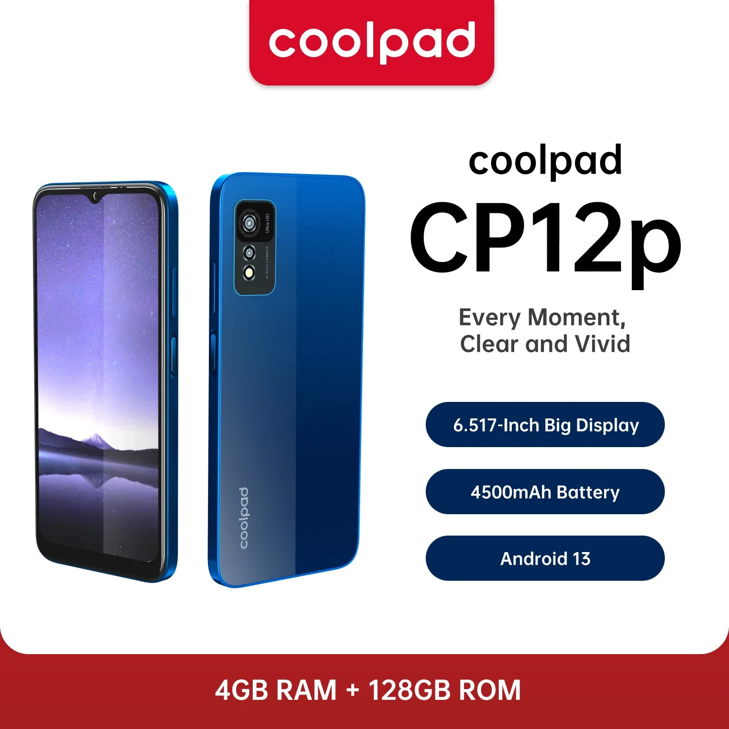 New Coolpad  CP12P  Unlocked Smartphone, (4GB+ 4GB RAM Expension)+128GB ROM, 16MP, 6.517 Cellphone Android 13 Mobile Phone