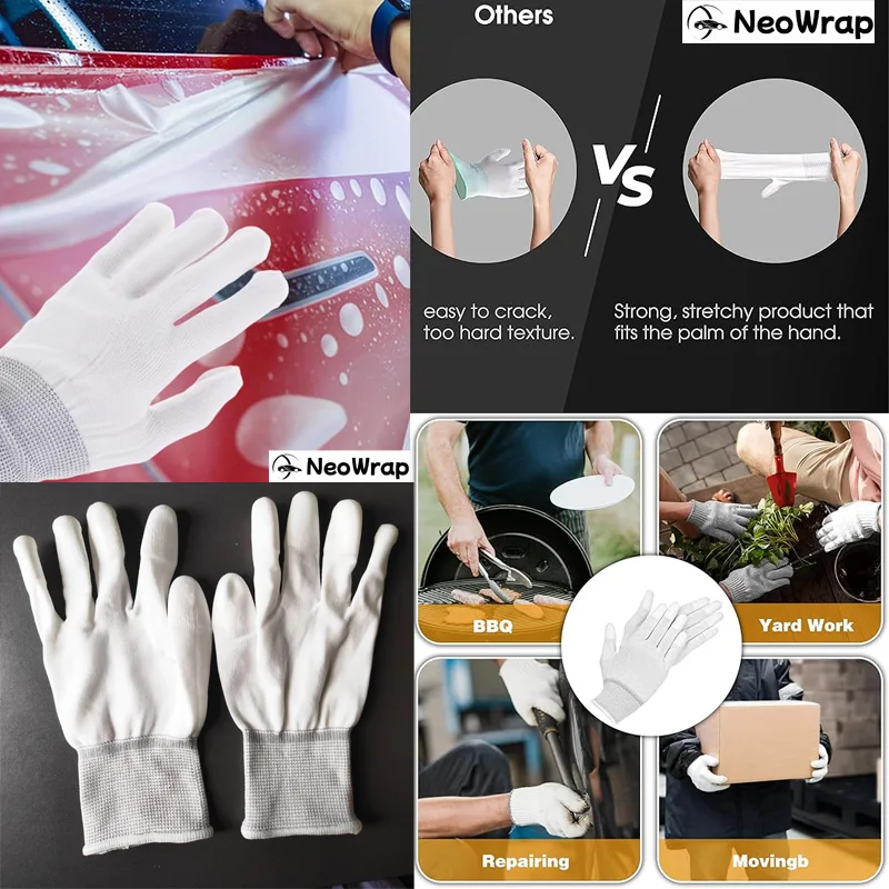 Car Wrapping Gloves 1Pair Car Vinyl Wrap Gloves Anti-Static Window Tinting Film Install Nylon PU Coated Fingertip Work Tools