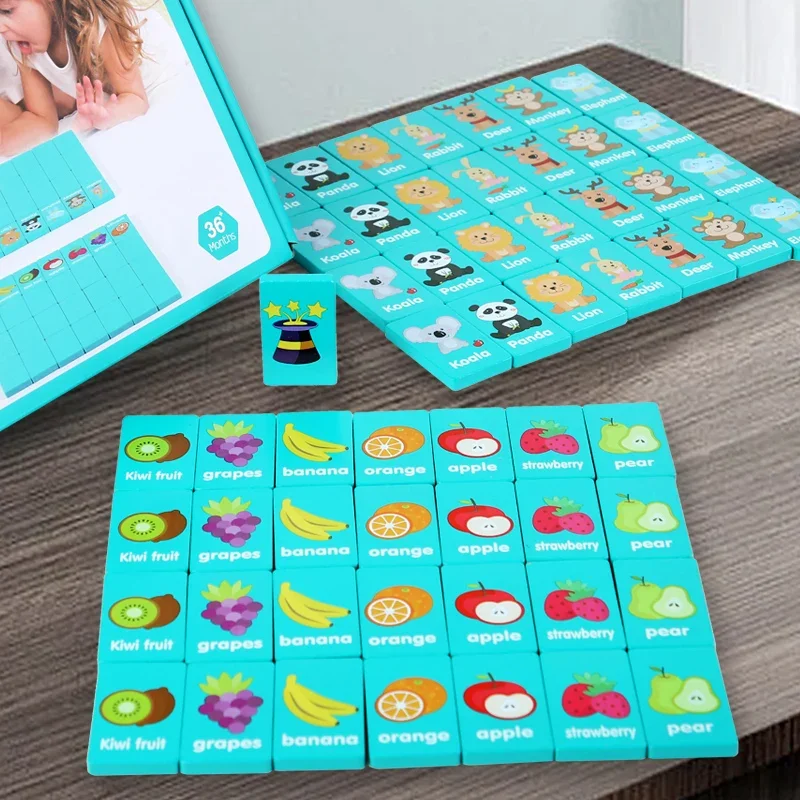 Party Games Children Hand Scratch Wooden  Puzzle Toy Board Baby Cartoon Montessori Early Education Farm Fruit Cognitive Kid Gift 2