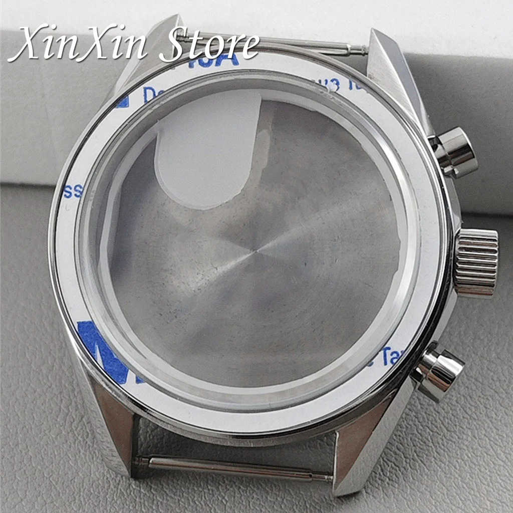 Men's 39.7mm Blue Bezel Watch Case with Moon Pattern Back and Chronograph Function for Quartz Movement, Fits 20mm Strap