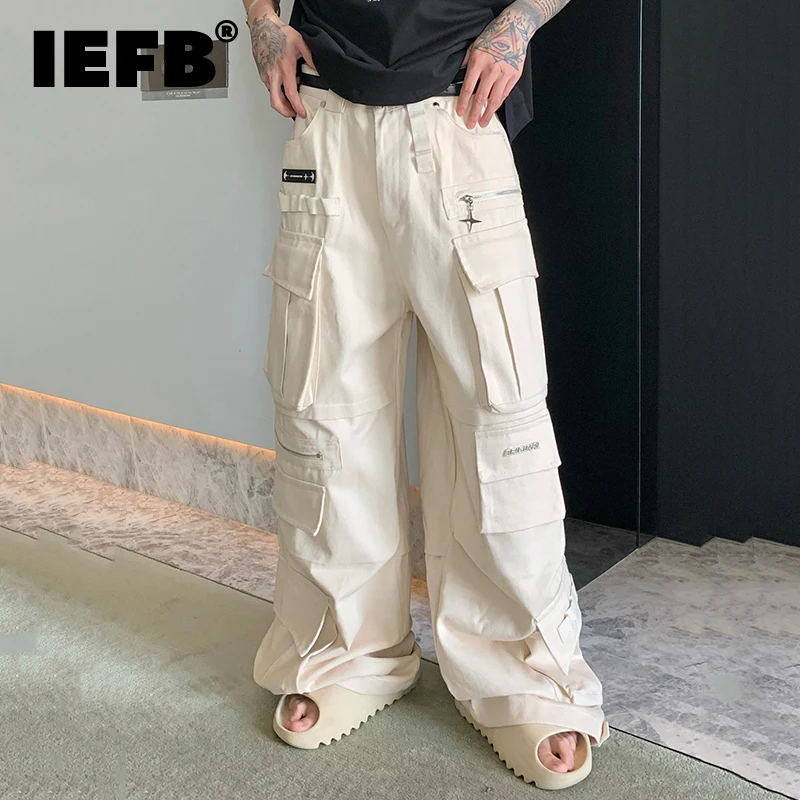 

IEFB Men’s Cargo Pants Retro American Style Streetwear Male Loose Oversize Overalls Versatile Wide Leg Casual Trousers 9C305