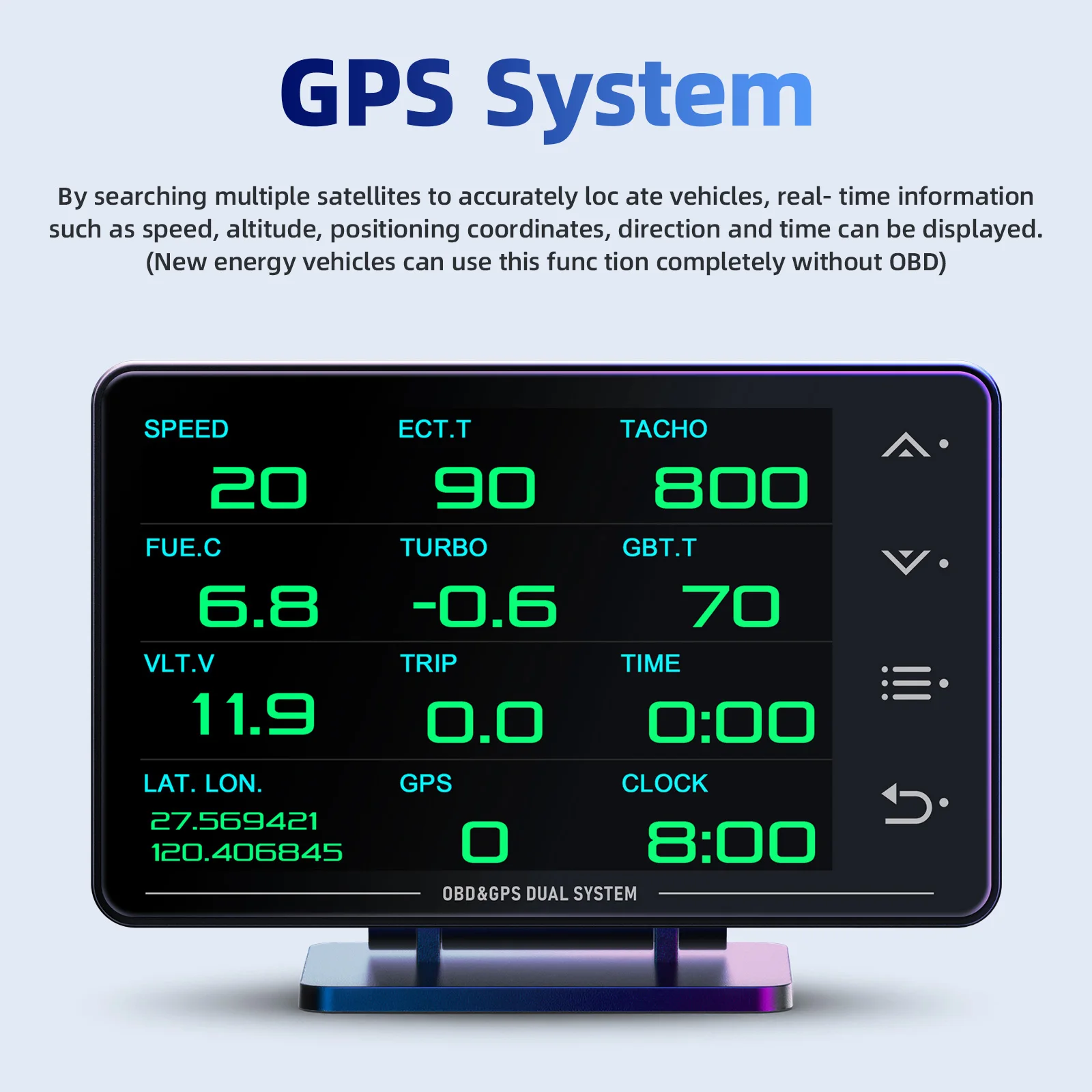 XS OBD+GPS 계기판 HUD 게이지 자동차 다기능 헤드업 디스플레이 수온, 오일온도, 터보차저, 오일압력 LCD 디스플레이