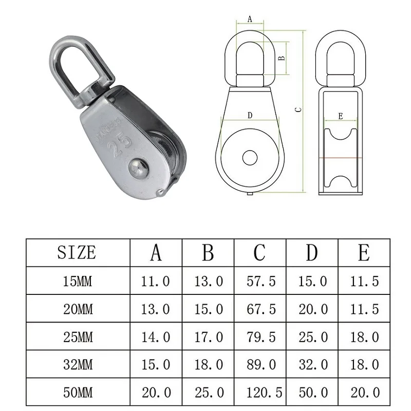 1ks 304 nerez ocel otočný balvan 32mm 50mm lanoví hardware drát lano vztyčit balvan blok závěsný drát odtažení kolo