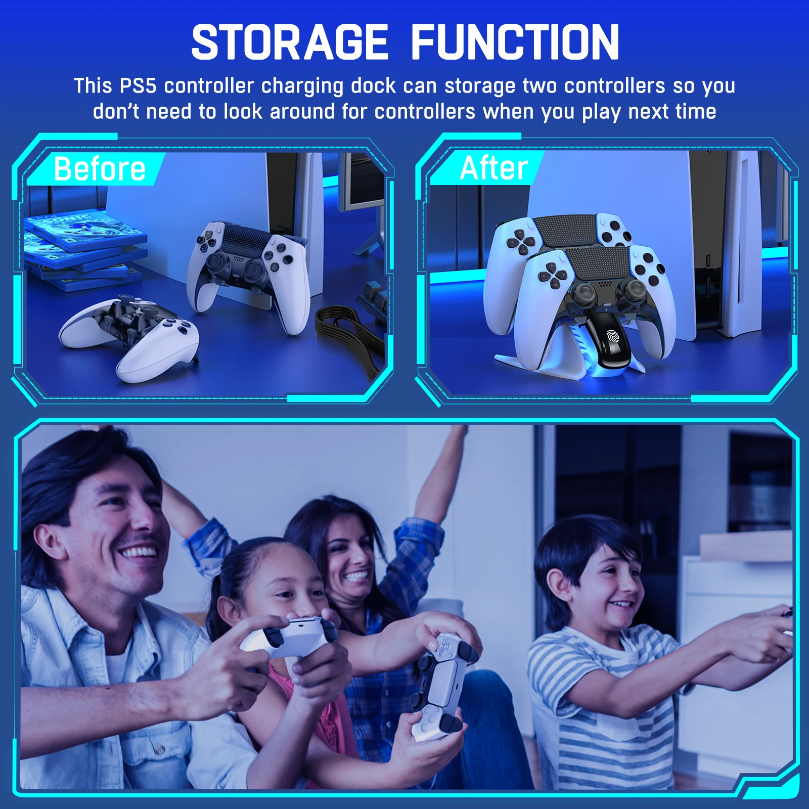 Dual Controller Charger For PS5 Charging Dock Station For Playstation 5 Dualsense Controllers with USB C Cable