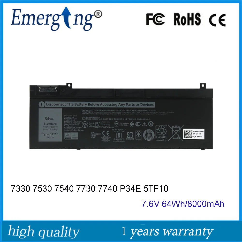 Batteria Per Laptop 7.6V 64Wh 5 Tf10 Per Dell Precision 7730 7730 7740 7530 7540 Ghxky 7 M0T6 Nyfjh