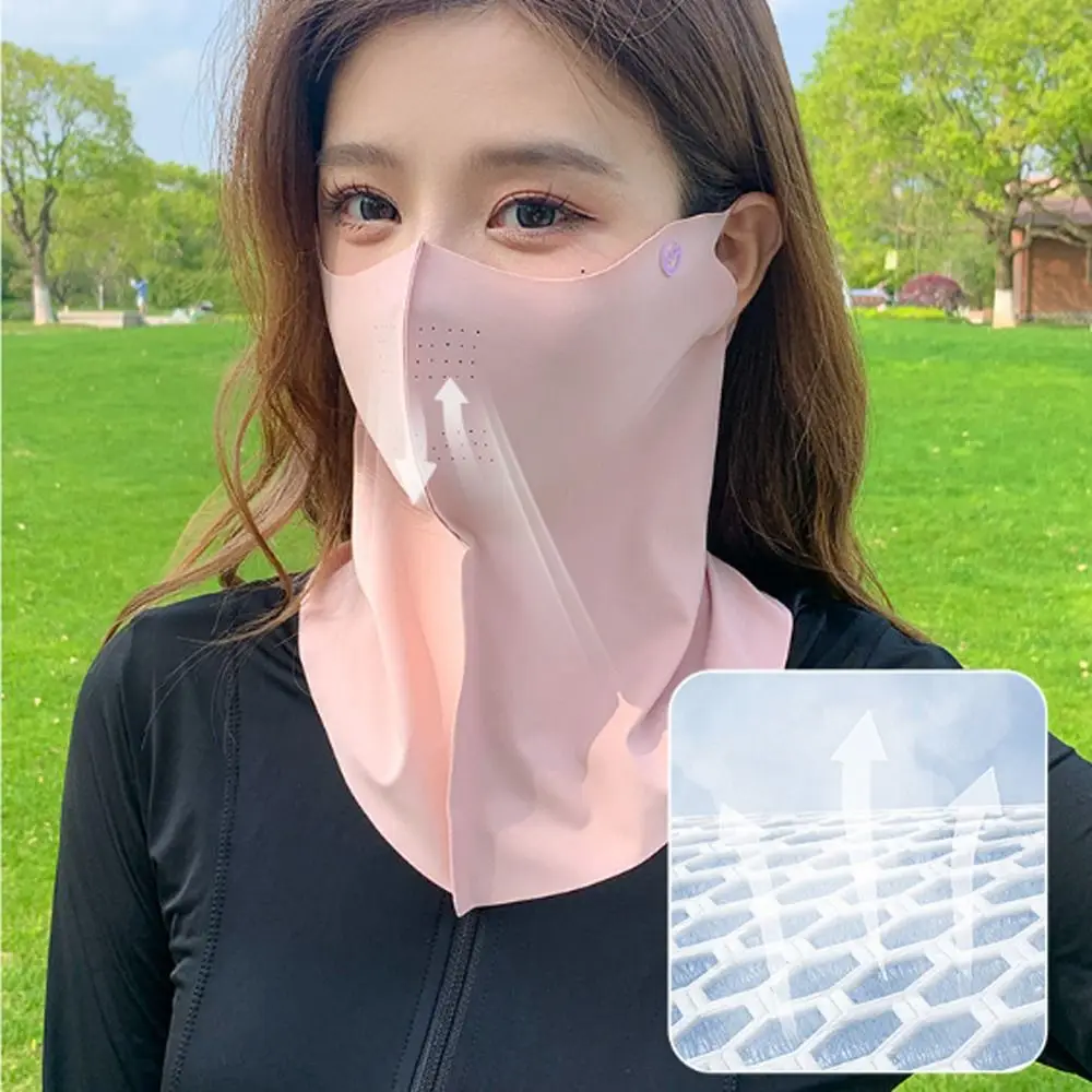 Women's outdoor sport sunscreen ice silk face mask traceless anti-UV breathable thin for summer cycling