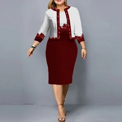 Party Dress Set Clothes Women 3/4 Sleeve Cardigan Tops Midi Dresses Suit Elegant Floral Printed Office Lady Prom Gowns Outfits