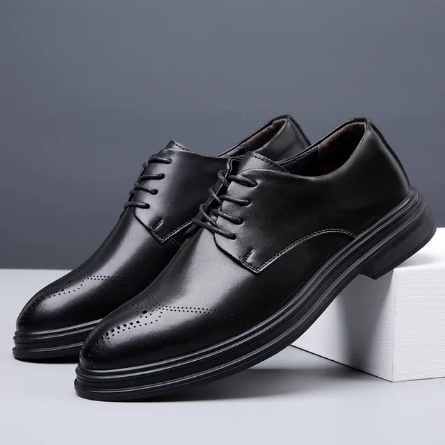 Oxfords – chaussures classiques en croûte de cuir pour hommes, grande taille 38-48, Brogue d'affaires formel, augmentation interne 3