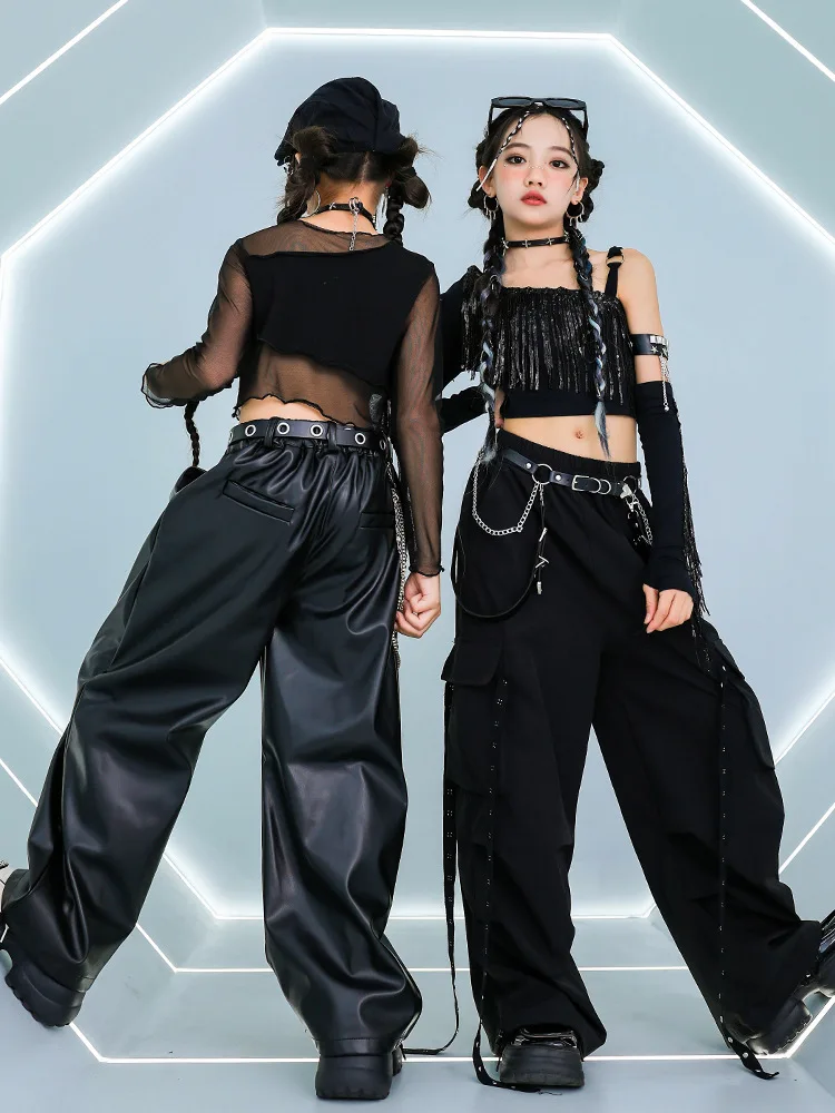 Children Jazz Modern Dance Costumes For Girls Mesh Tops Loose Pants Hip Hop Dance Performance