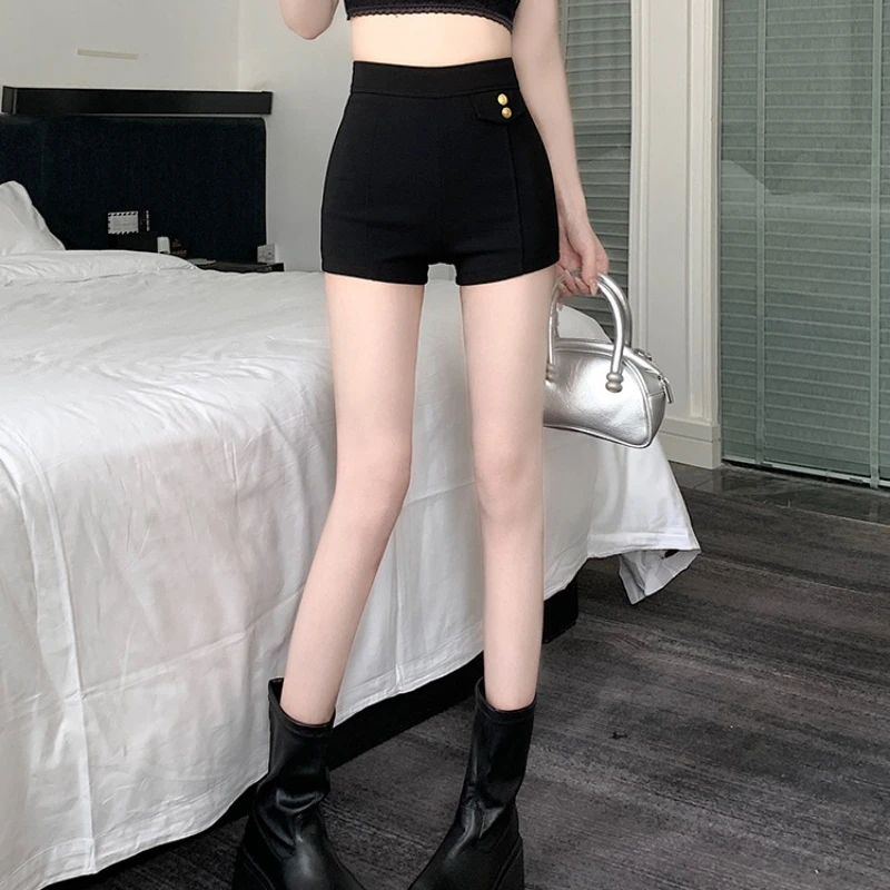 High Waist Black Shorts Women 2024 New Spring and Summer Versatile Solid Color Office Lady Casual Daily Basic Slim Shorts Female