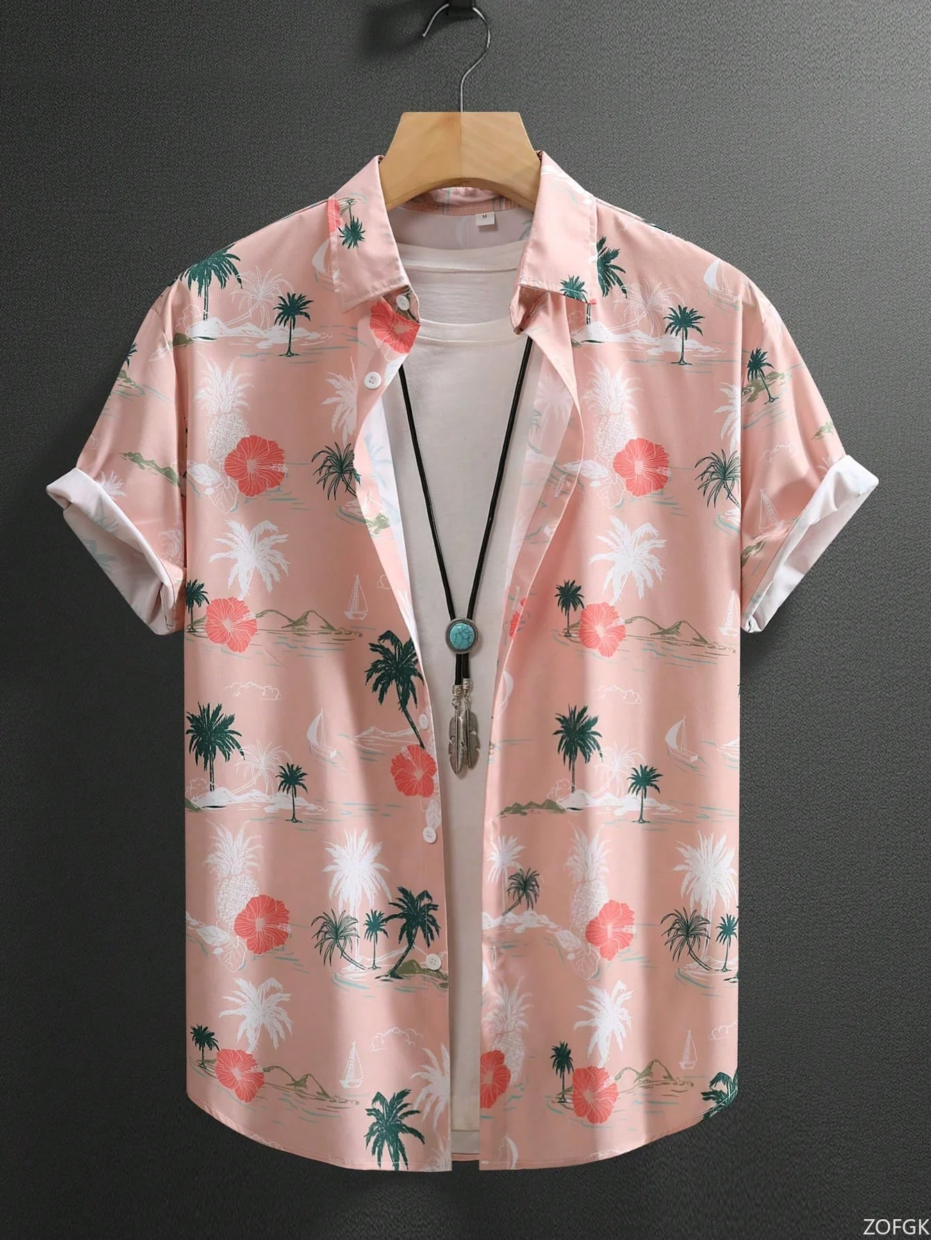 Tropical Plant Men's Shirt with Vibrant Hawaiian Short Sleeved Buttons, Exotic Leaf and Flower Printed Top 4