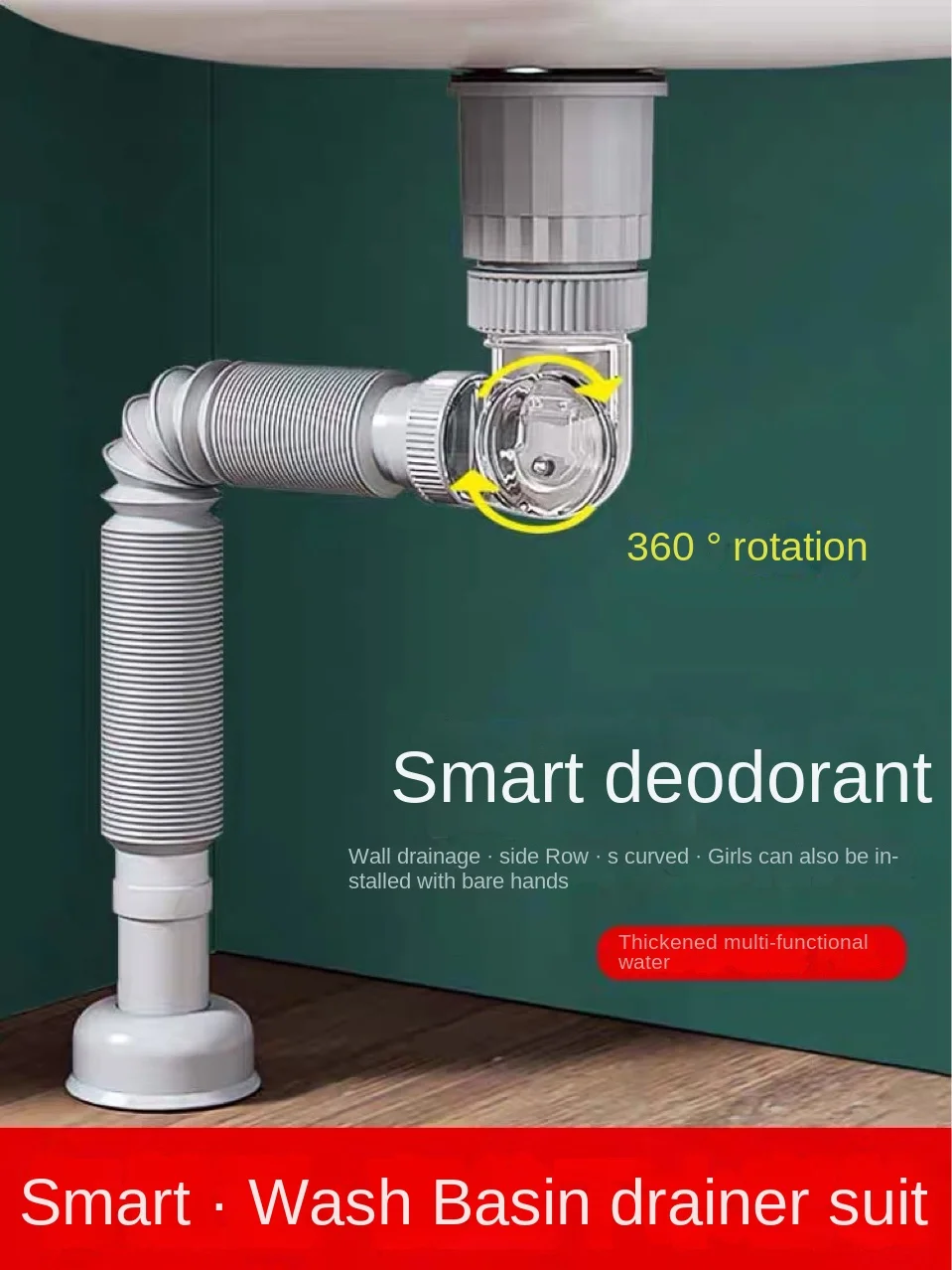 Drain pipe wash basin downcomer anti-odor artifact washbasin drainer copper sink drain pipe and cap