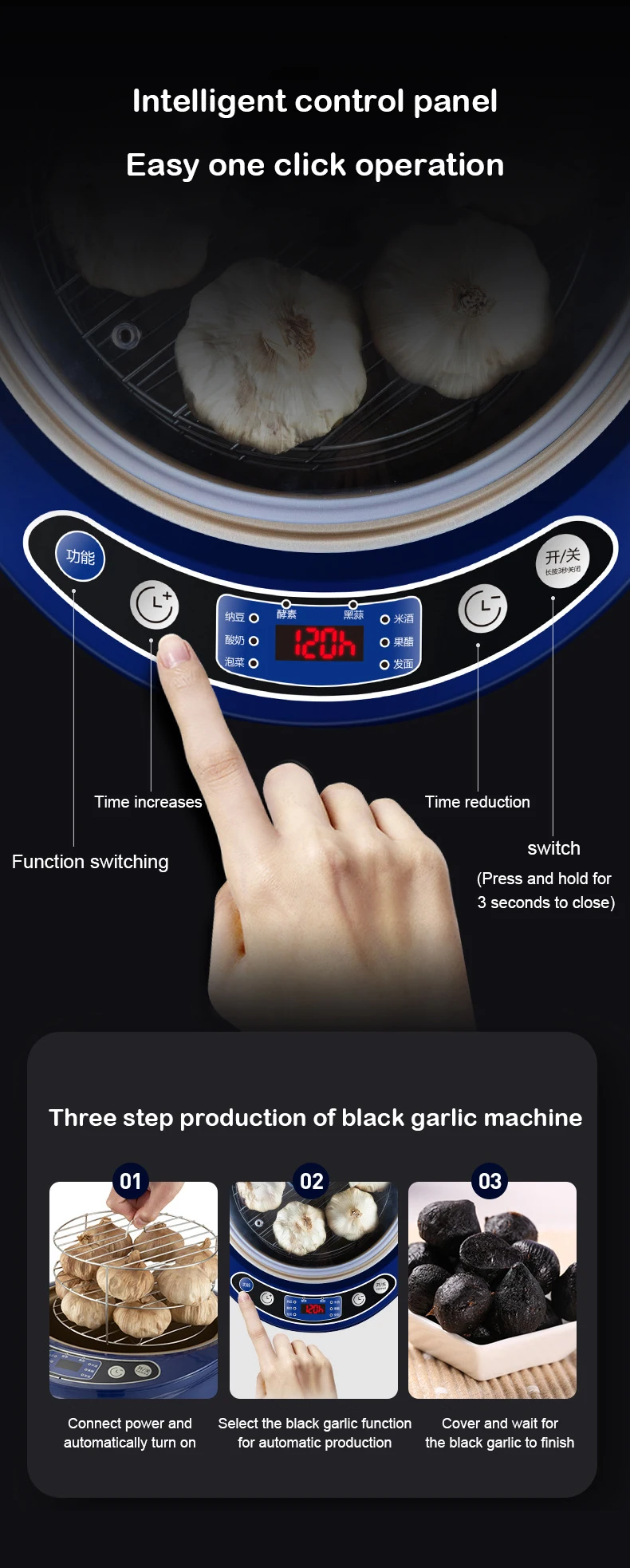 DMWD Automatic Black Garlic Fermenter 6L Home DIY Multifunctional Zymolysis Yogurt Maker Natto Rice Wine Machine Garlics Maker