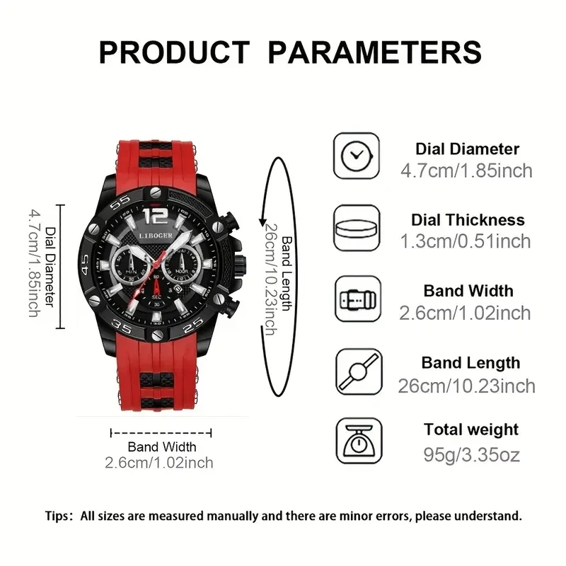 1pcs Men's Watch Sport Business Calendar Watches Fashion Casual Silicone Quartz Watch Men's Gift (Box Not Included)