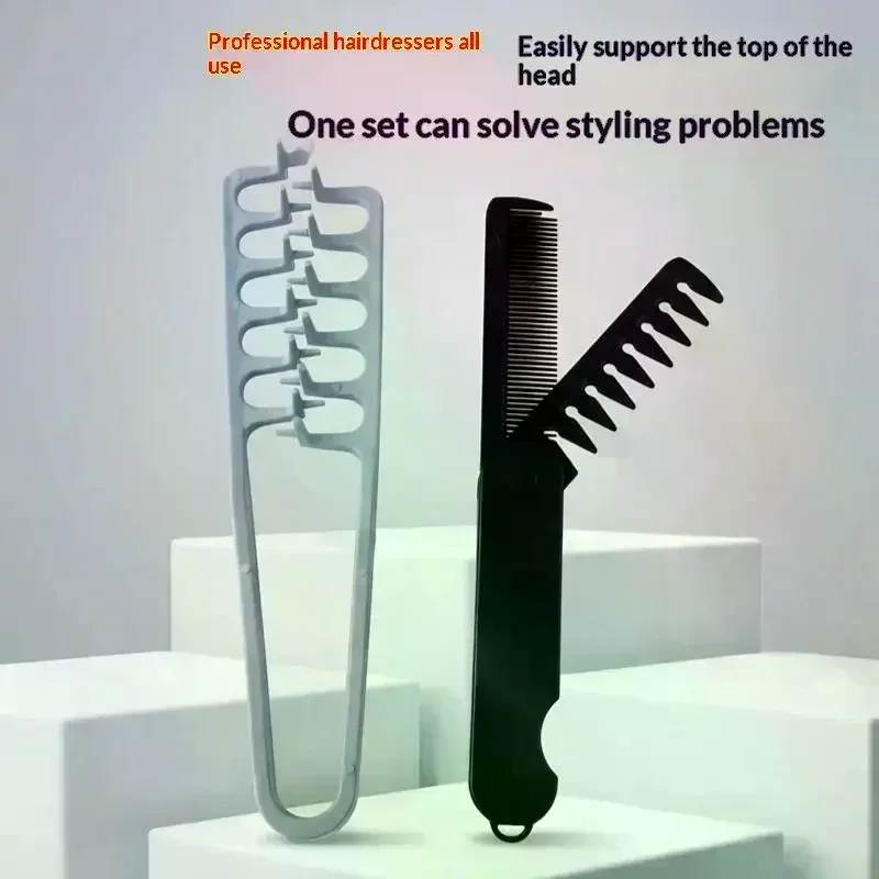 2 Pezzi Pettine Texturizzante Pieghevole a Denti Larghi per Capelli Voluminosi, Strumento Multifunzionale per lo Styling Uomo Donna - immagine 3
